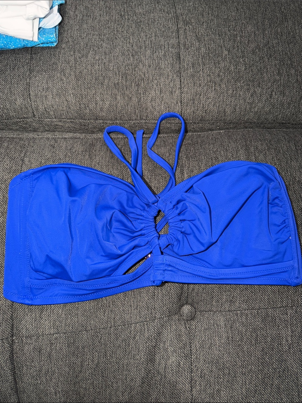 Women’s Blue Bandeau Swim Top with Halter Tie